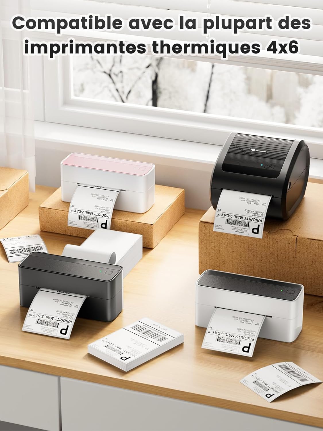 Rouleaux d’étiquettes thermiques – Compatible toutes imprimantes – Lot de 100 / 200 / 500